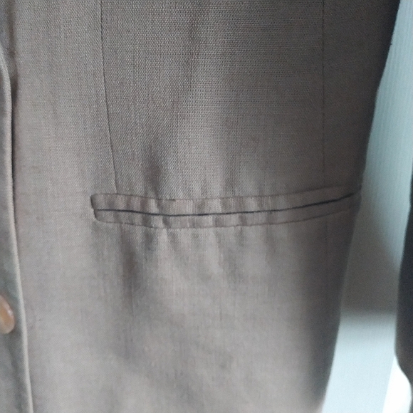 Rena Rowan for Saville Petite Tan Linen Blend Vintage Double Breasted Blazer 8P - Picture 3 of 12